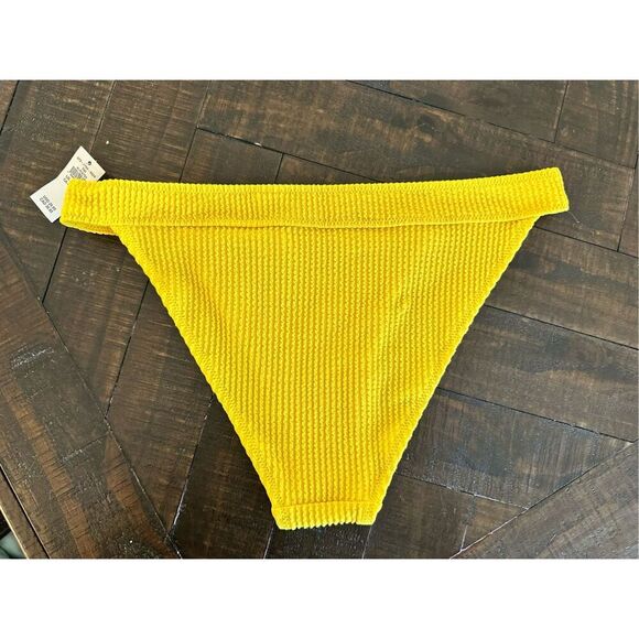 Aerie Yellow Crinkle Banded Cheeky Bikini Bottom Size Medium New - Picture 4 of 4